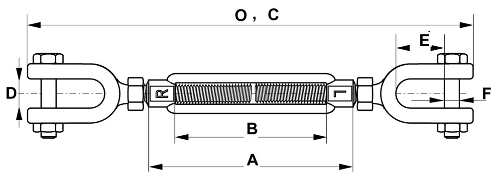 turnbuckle jaw jaw us style galv dimensions